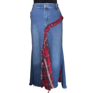 Upcycled Reworked Denim Maxi Skirt Boho Hippie Size 14 Read For Measurements